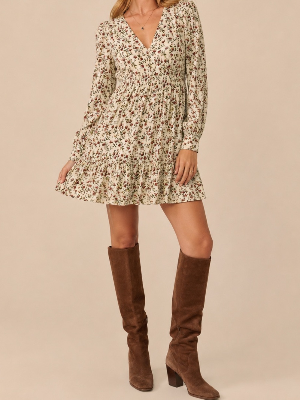 Sézane Aurelie Miranda Ecru Floral Print Corduroy Mini Dress FR 34 US XS